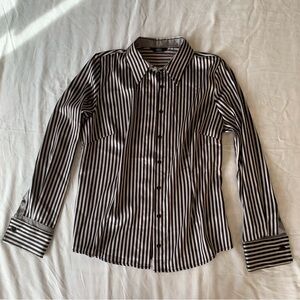Marks & Spencer Striped Black Satin Button Down Shirt Long Sleeve Blouse Size 12